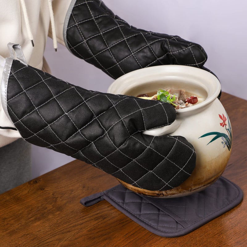 ARCLIBER Oven Mitts Heat Fire Resistant Oven Mitts 425 Â° F, Quilted Terry Cloth Cotton Soft Lining Oven Gloves, Extra Long Kitchen Mittens for Cooking Baking - Image 4